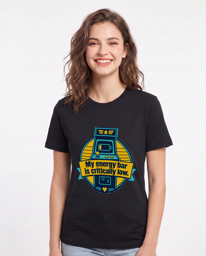 Gaming Women's Black T-Shirt - My energy bar is critically low. product image 1