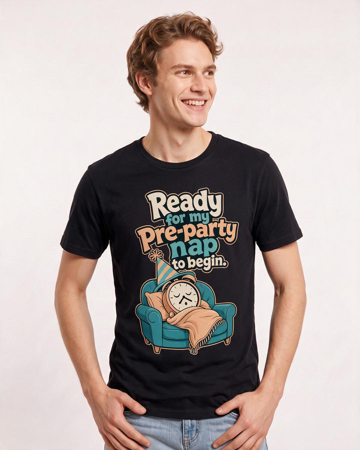 Funny Meme Men's Black T-Shirt – Ready for my pre-party nap to begin. product image 3