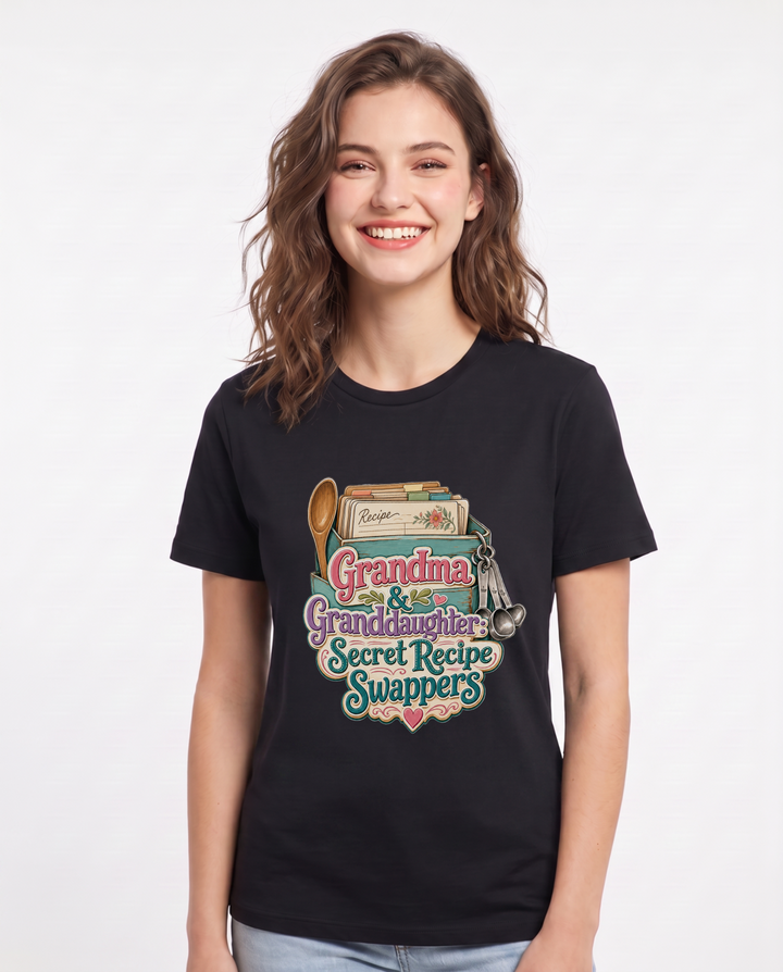 Grandma & Granddaughter: Secret Recipe Swappers Women's Black T-Shirt product image 2