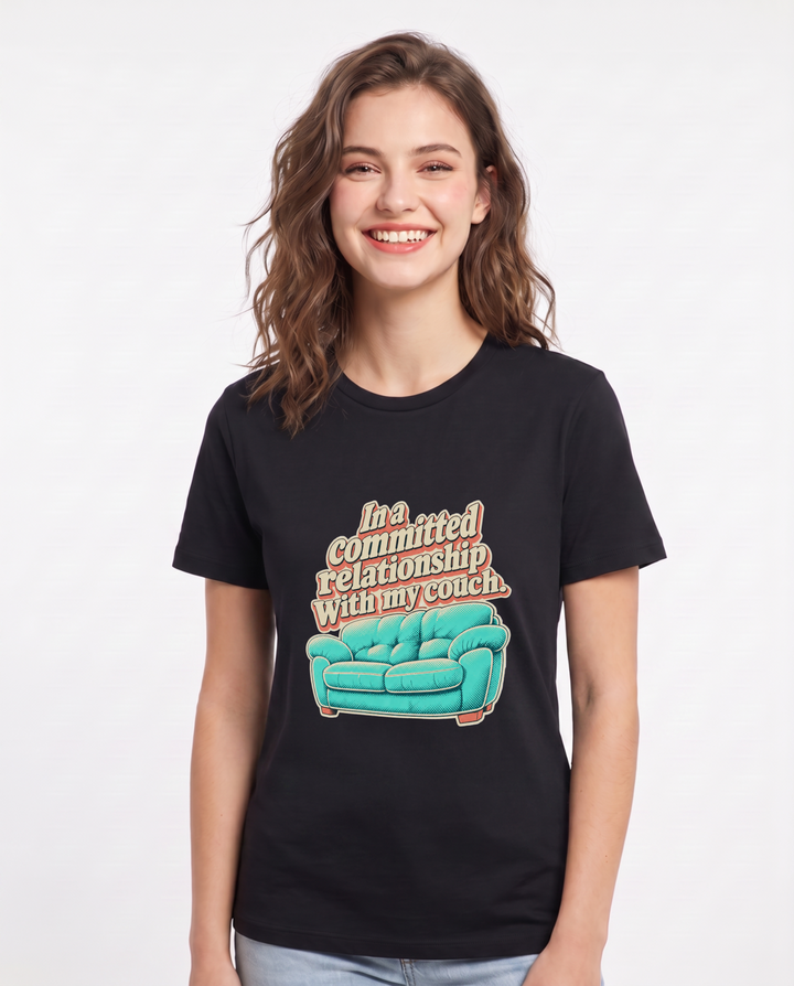In a committed relationship with my couch. - Women's Black T-Shirt product image 2