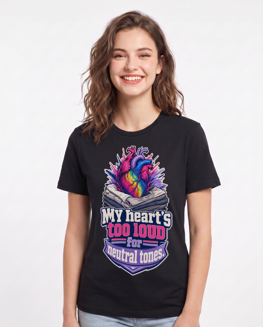 Pride Women's Black T-Shirt – My heart's too loud for neutral tones. product image 1