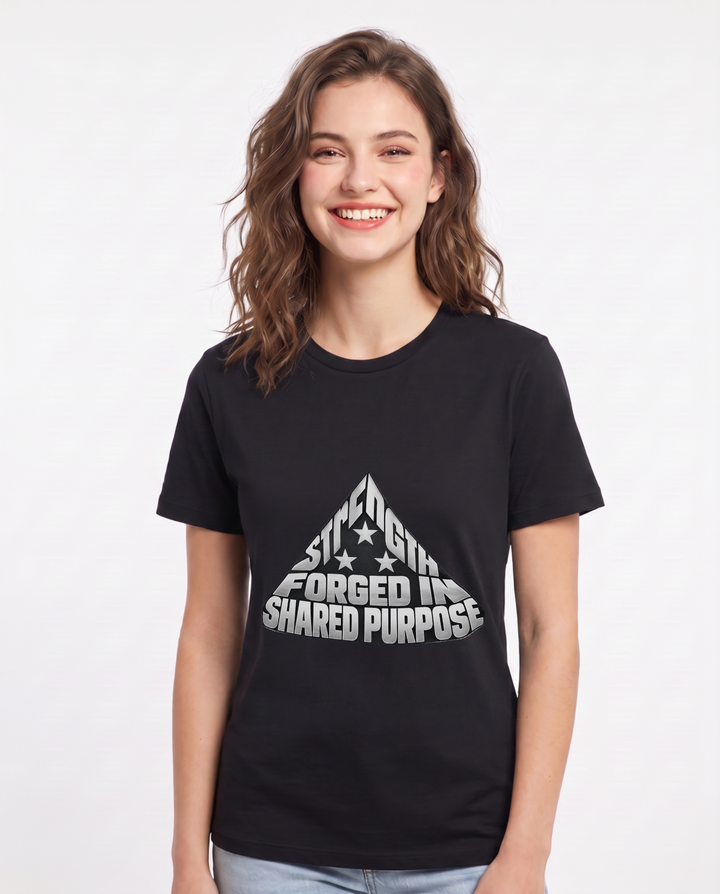 Strength Forged In Shared Purpose Women's Black T-Shirt product image 2