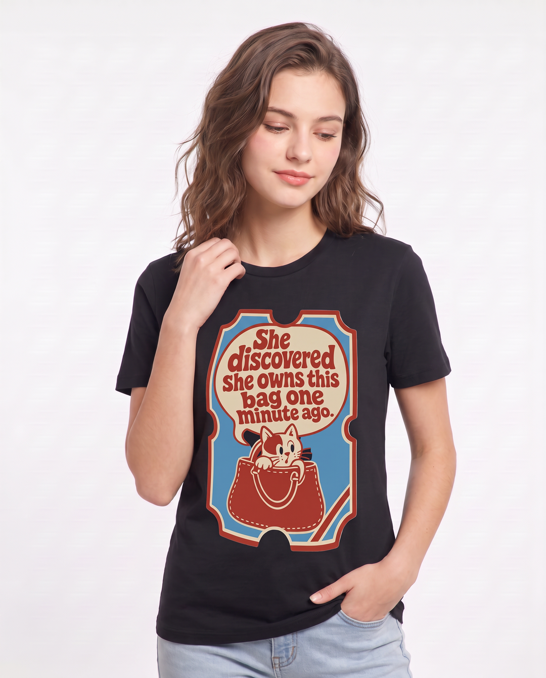 Graphic Women's Black T-Shirt - She discovered she owns this bag one product image 3