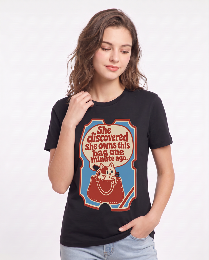 Graphic Women's Black T-Shirt - She discovered she owns this bag one product image 3
