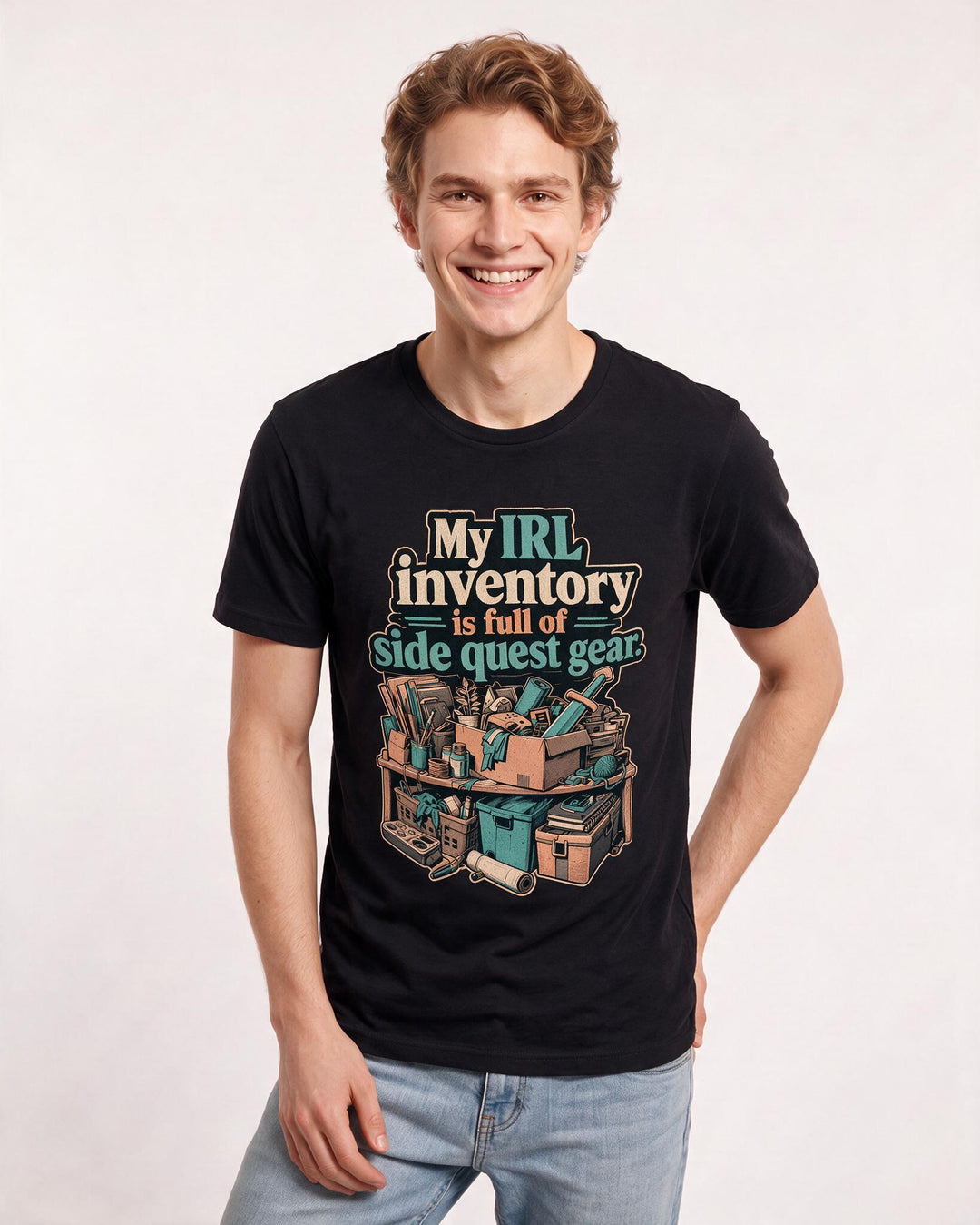 Funny Gaming Men's Black T-Shirt – My IRL inventory is full of side quest gear. product image 3
