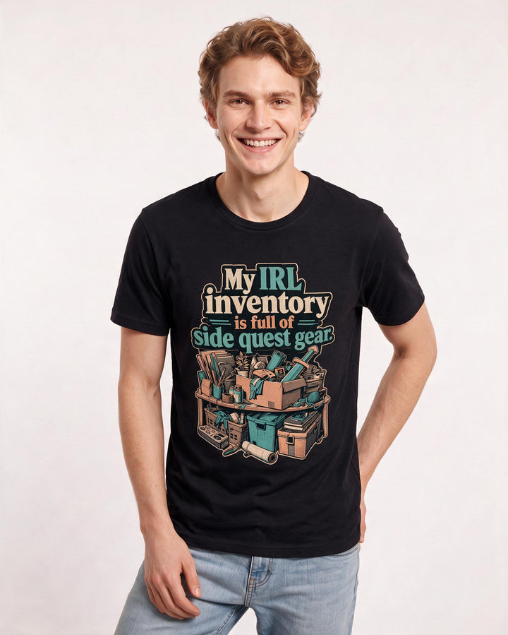 Funny Gaming Men's Black T-Shirt – My IRL inventory is full of side quest gear. product image 3
