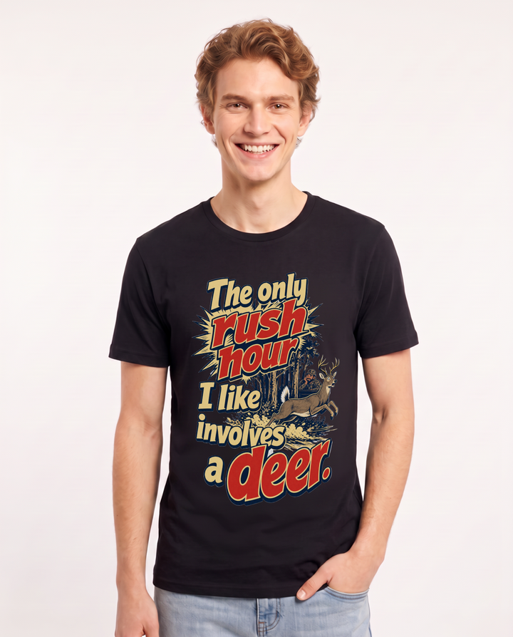 Hunting Men's Black T-Shirt – The only rush hour I like involves a deer product image 1