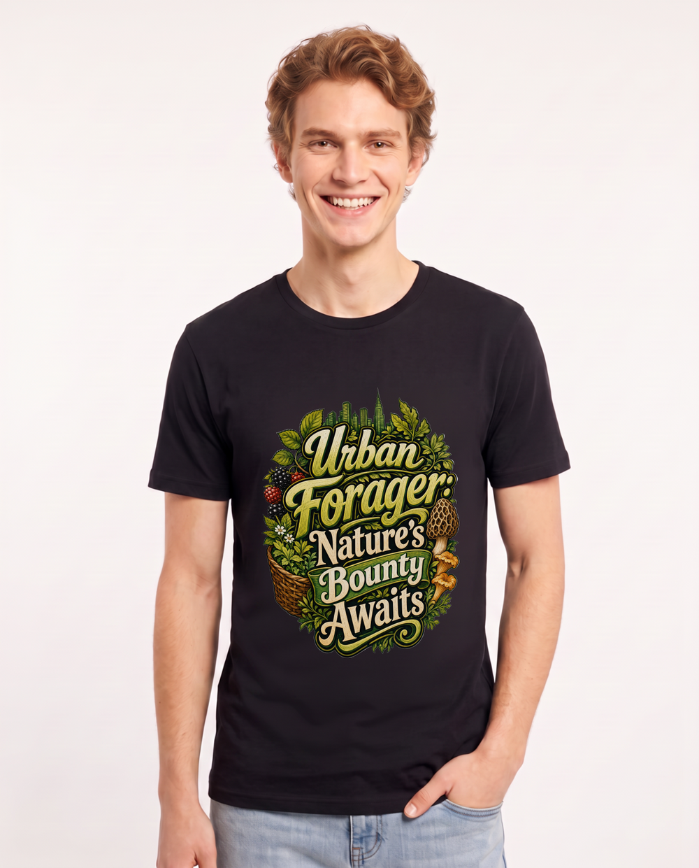 Urban Forager: Nature's Bounty Awaits Men's Black T-Shirt product image 2