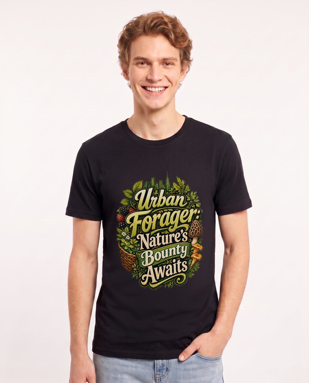 Urban Forager: Nature's Bounty Awaits Men's Black T-Shirt product image 2