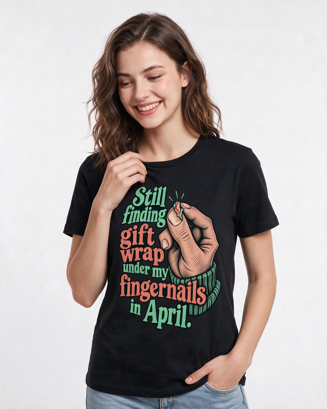 Christmas Black T-Shirt for Women – Holiday Theme Graphic Tee product image 1