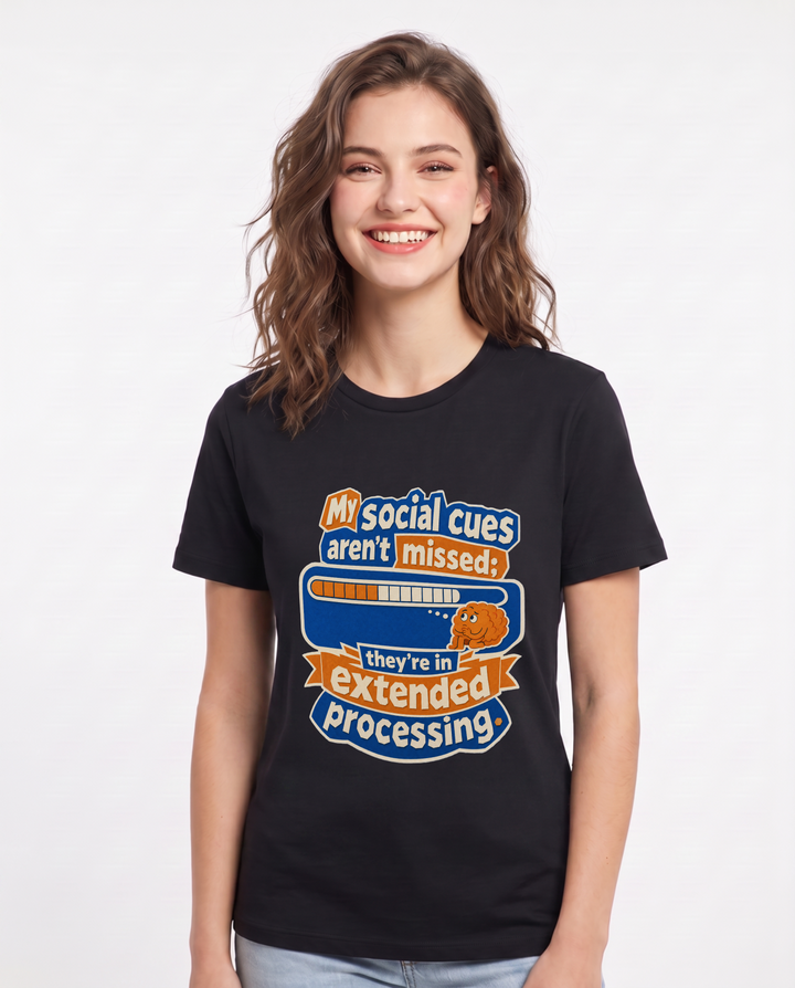 Neurodiversity Women's Black T-Shirt – My social cues aren't missed; they're product image 1