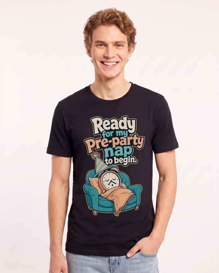 Funny Meme Men's Black T-Shirt – Ready for my pre-party nap to begin. product image 1