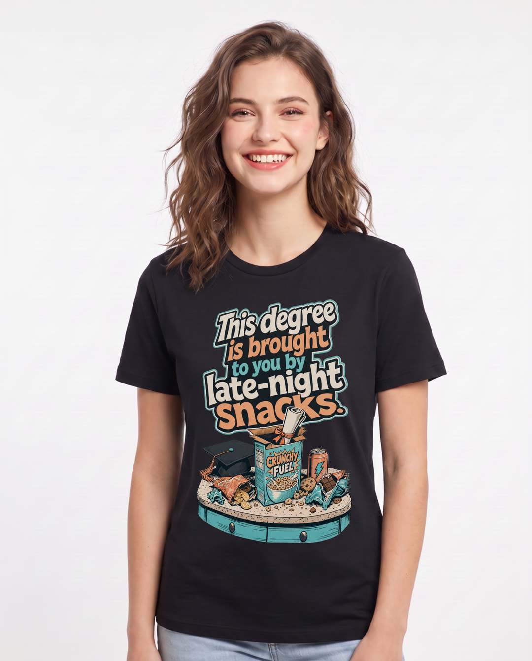 Funny Graduation Women's Black T-Shirt – This degree is brought to you by product image 1