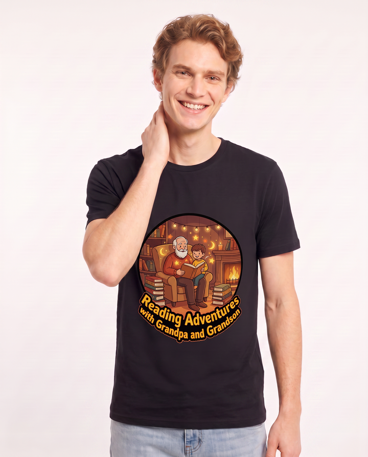 Reading Adventures with Grandpa and Grandson Men's Black T-Shirt product image 1
