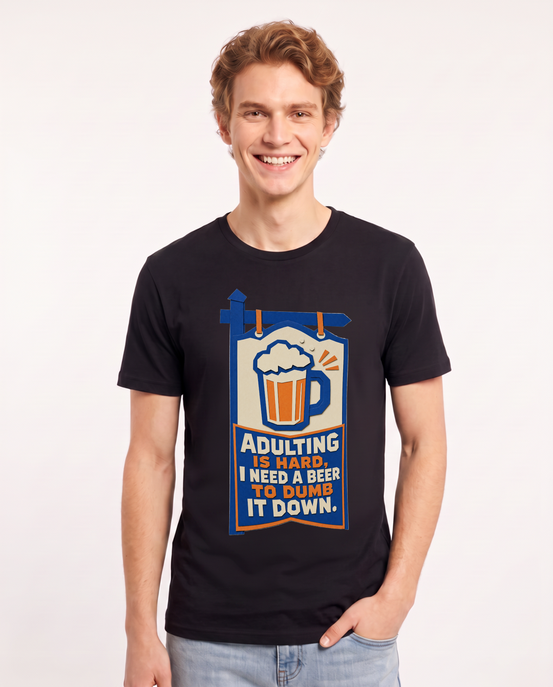 Funny Beer Men's Black T-Shirt - Adulting is hard, I need a beer to product image 1