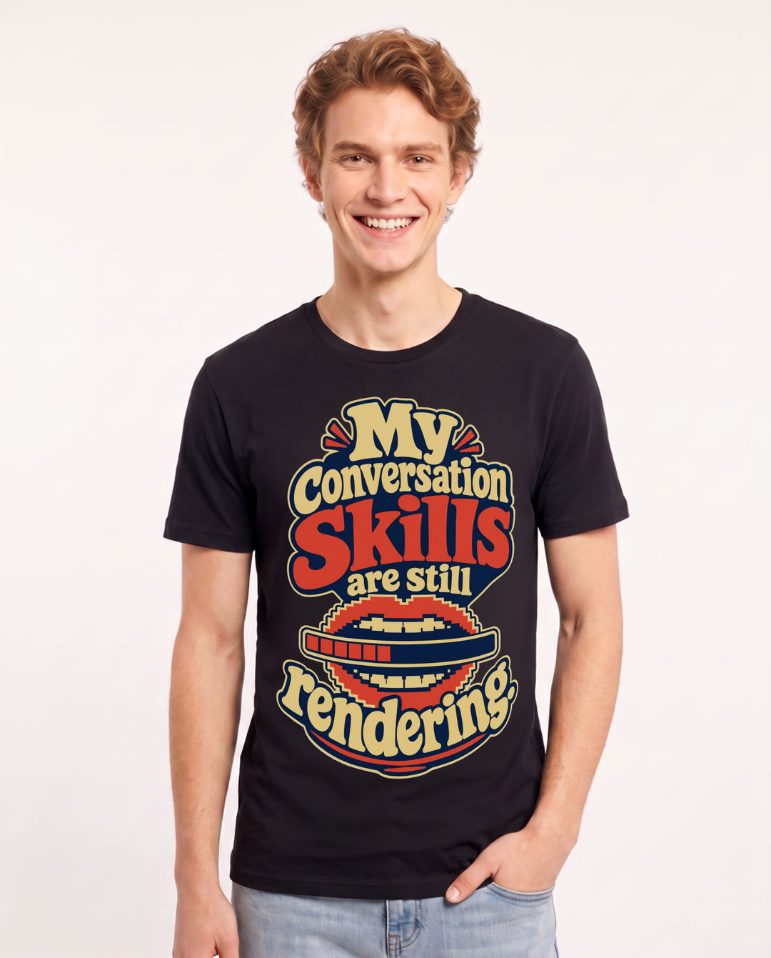 Gaming Men's Black T-Shirt – My conversation skills are still rendering product image 1