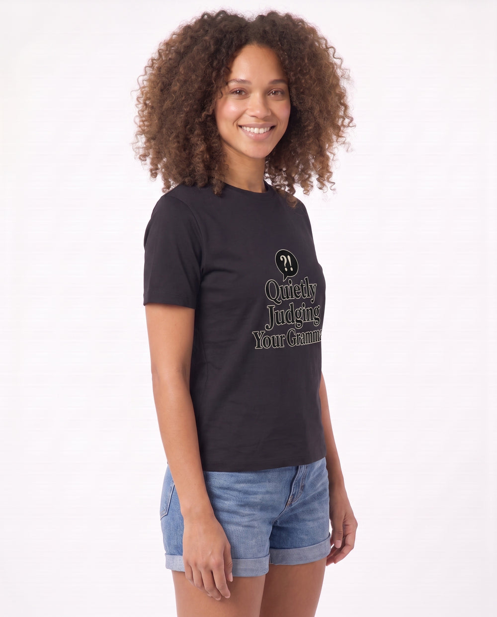 Quietly Judging Your Grammar Black T-Shirt mockup 2