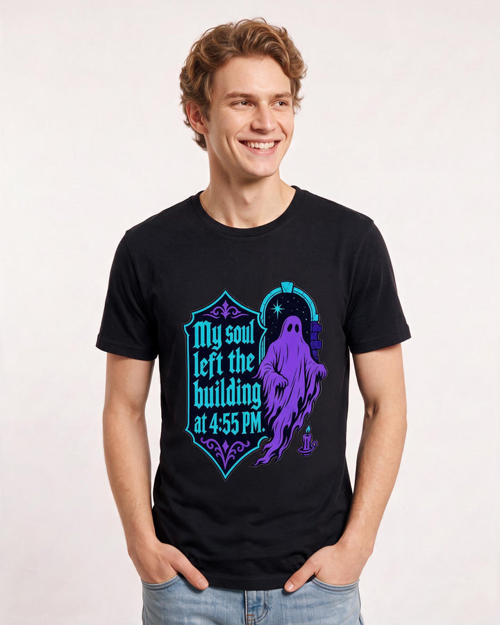 Halloween Men's Black T-Shirt - My soul left the building at 4:55 PM. product image 3