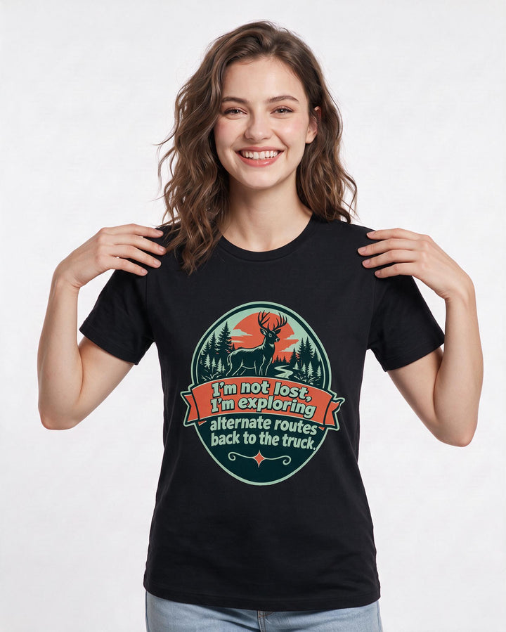 Hunting Women's Black T-Shirt - I'm not lost, I'm exploring alternate product image 3