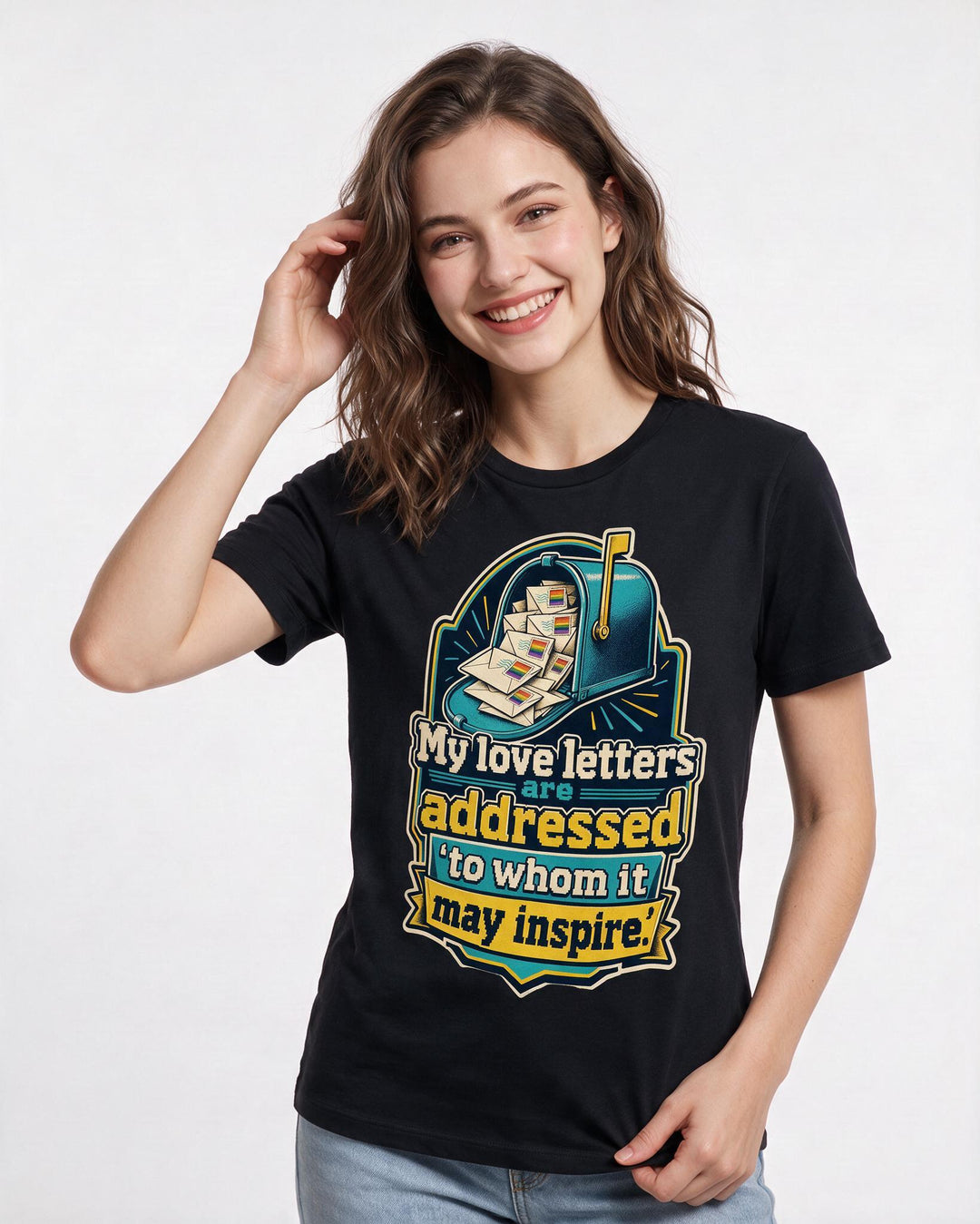 Pride Women's Black T-Shirt – My love letters are addressed 'to whom it may inspire.' product image 3