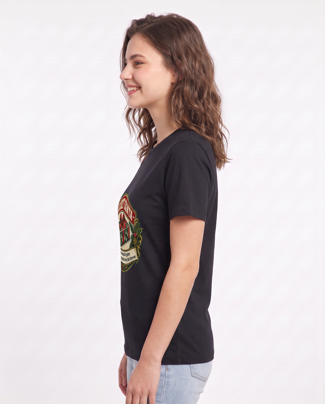 Secret Santa rules said to guess each gift giver. Every present was just from me. Women's Black T-Shirt product image 3