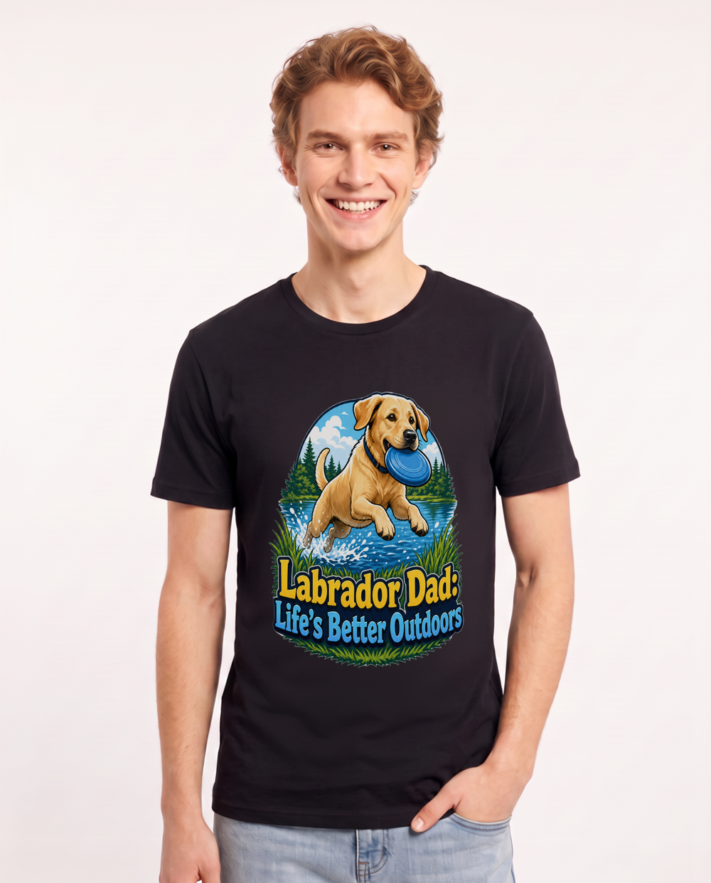 Labrador Dad: Life's Better Outdoors Men's Black T-Shirt product image 2