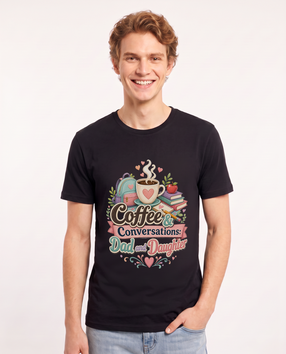Coffee & Conversations: Dad and Daughter Men's Black T-Shirt product image 2