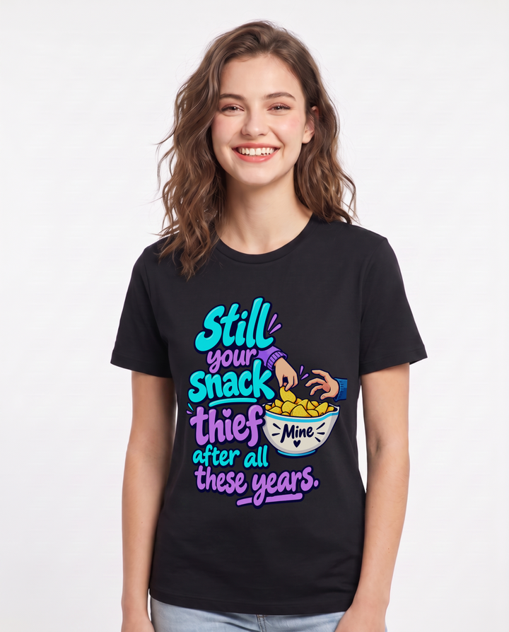 Couples Black T-Shirt for Women – Everyday Expression Graphic Tee product image 3