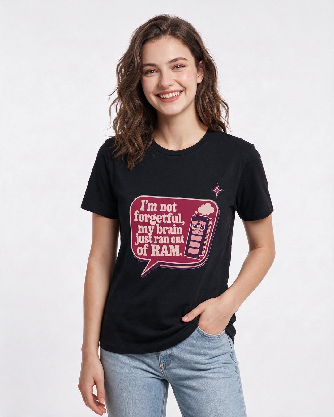 Graphic Women's Black T-Shirt - I'm not forgetful, my brain just ran product image 3
