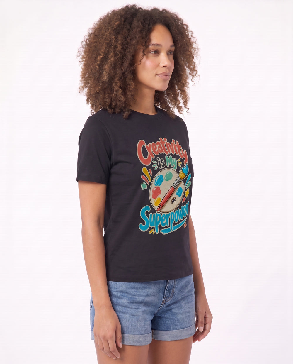 Creativity Is My Superpower Black T-Shirt mockup 2