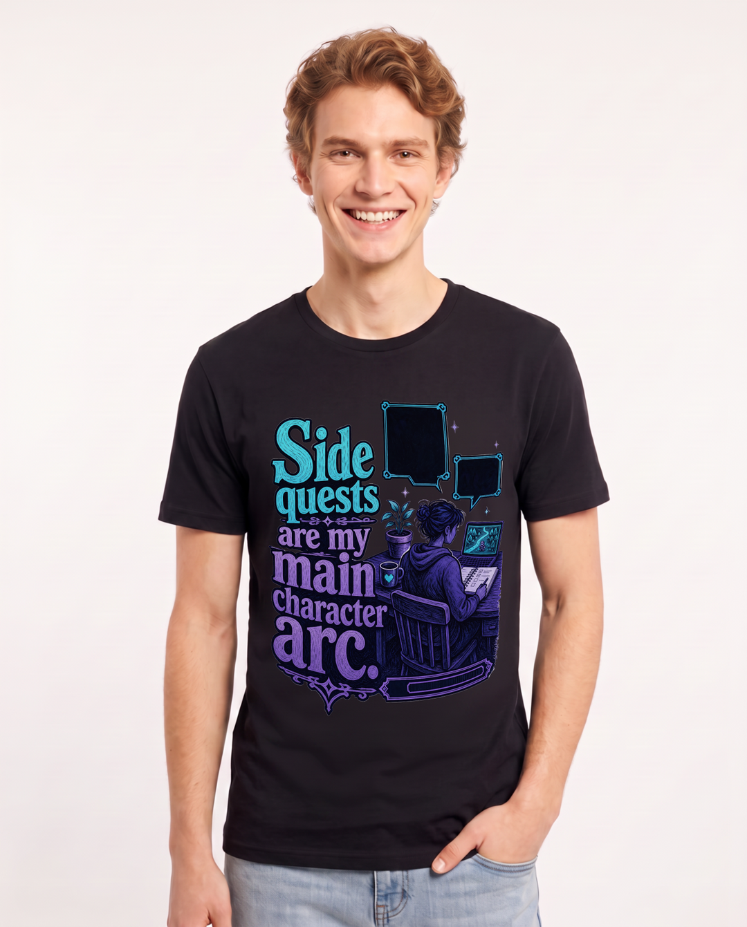 Gaming Men's Black T-Shirt – Side quests are my main character arc. product image 1