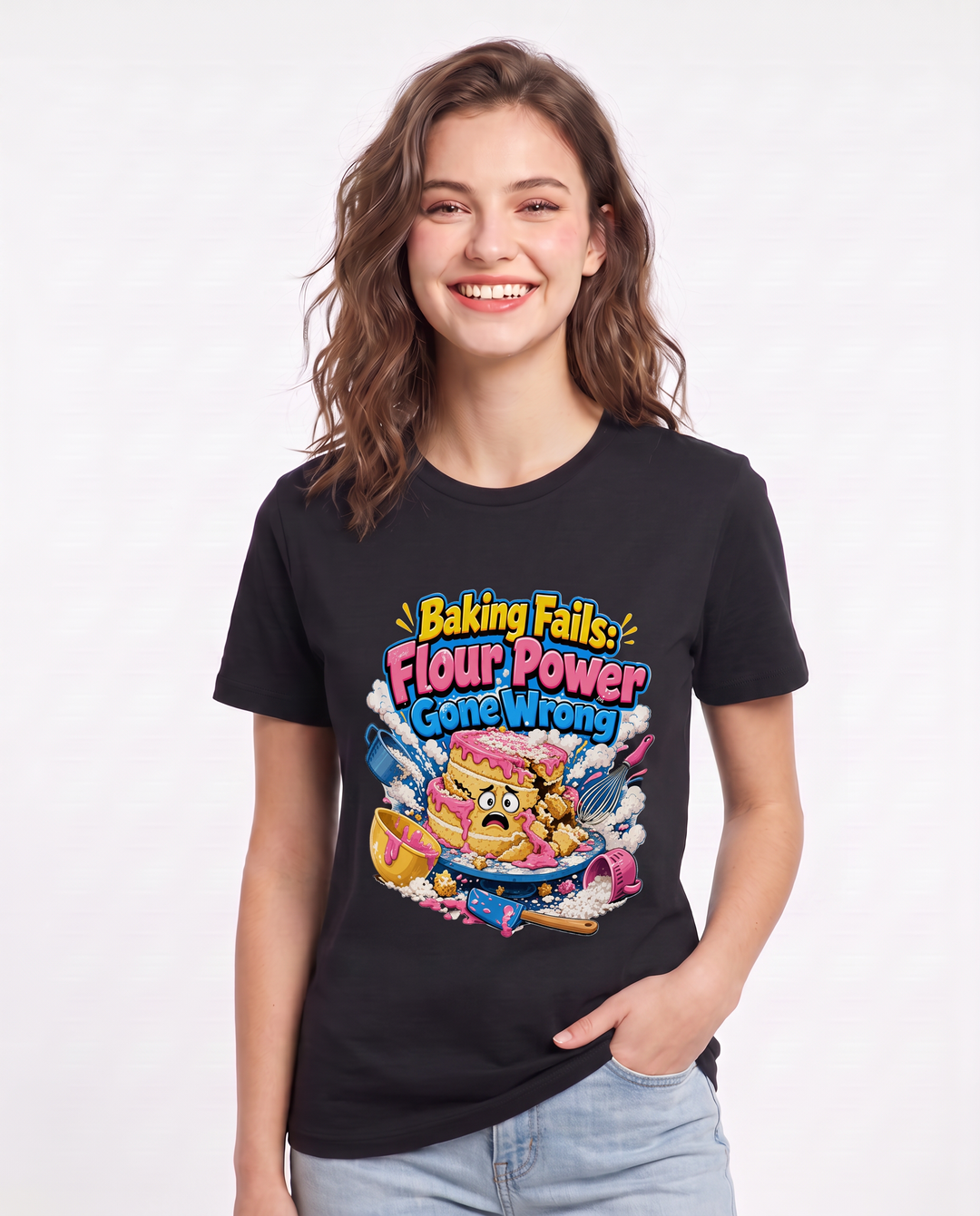 Baking Fails: Flour Power Gone Wrong Women's Black T-Shirt product image 1