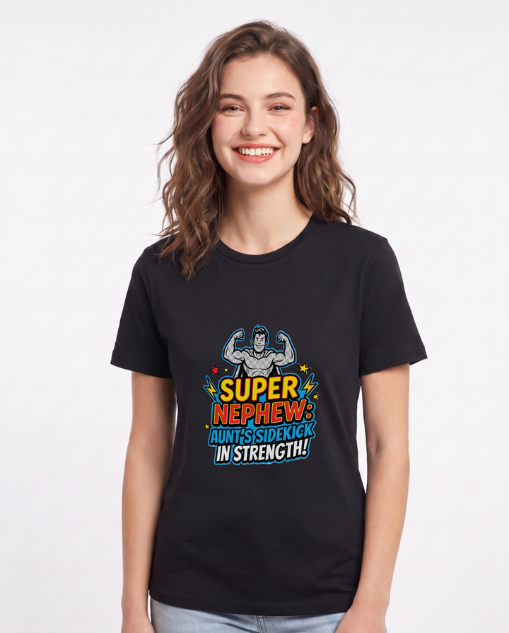 Super Nephew: Aunt's Sidekick in Strength! Women's Black T-Shirt product image 2