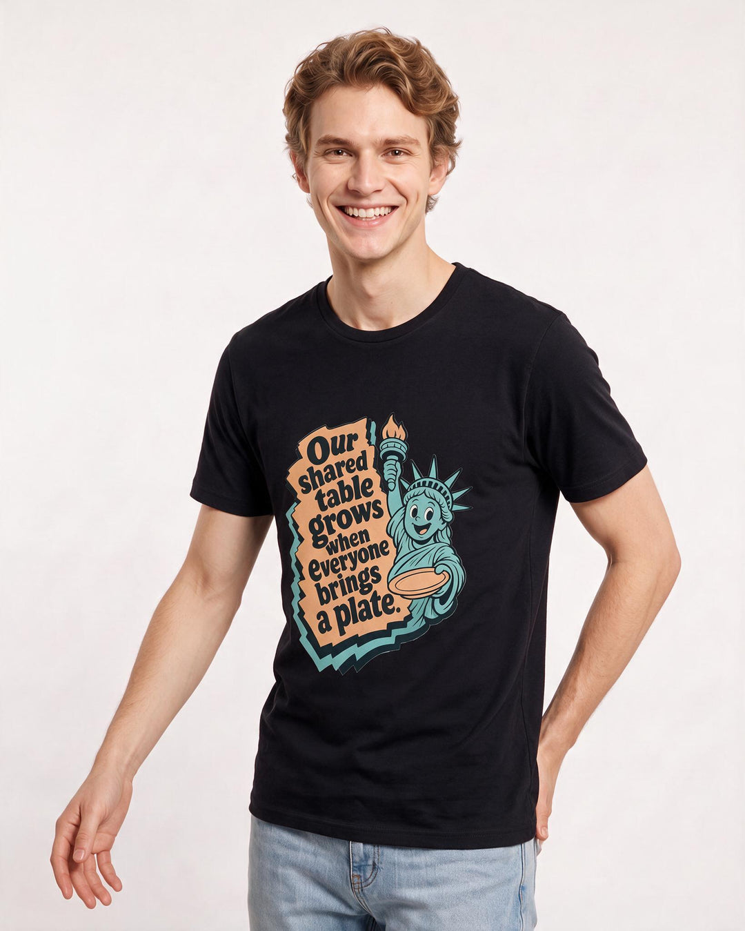 Graphic Men's Black T-Shirt - Our shared table grows when everyone product image 3