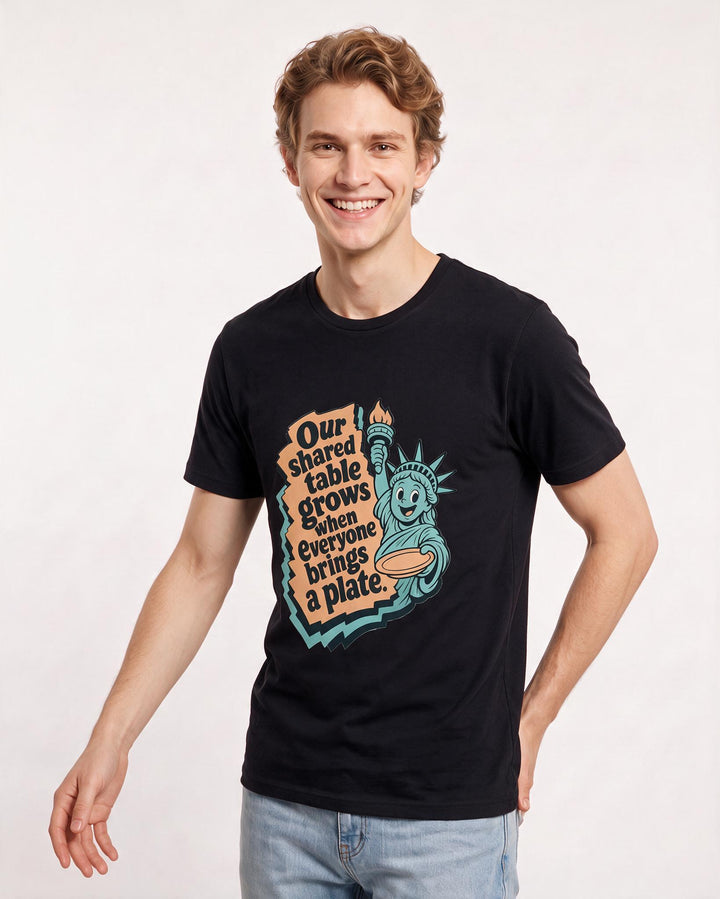Graphic Men's Black T-Shirt - Our shared table grows when everyone product image 3