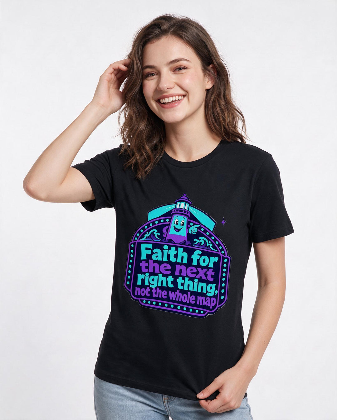 Graphic Women's Black T-Shirt - Faith for the next right thing, not product image 3
