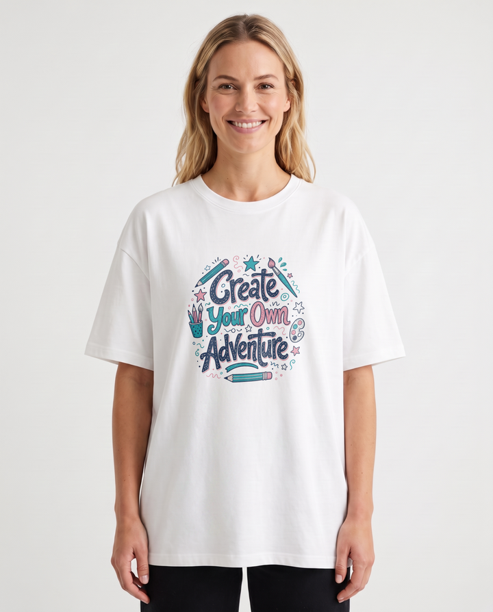 Create Your Own Adventure White T-Shirt mockup 1