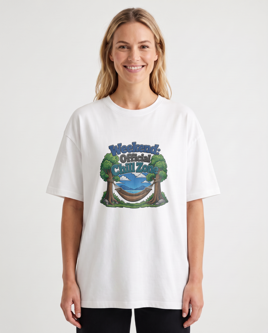 Weekend: Official Chill Zone White T-Shirt mockup 1