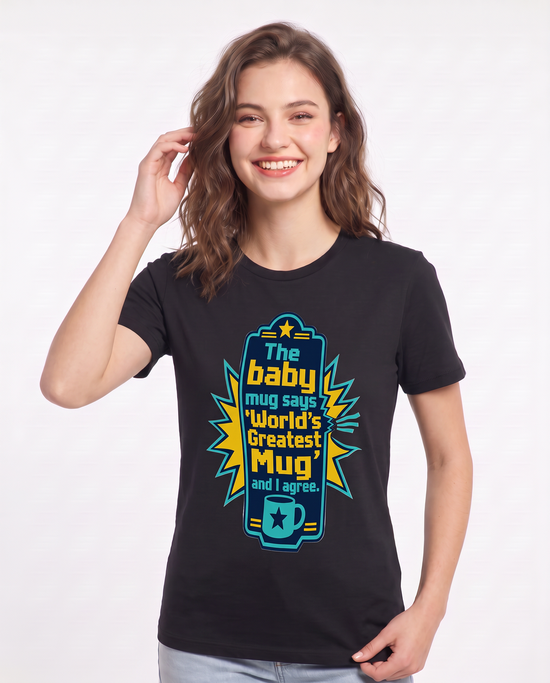 Graphic Women's Black T-Shirt - The baby mug says 'World's Greatest product image 3