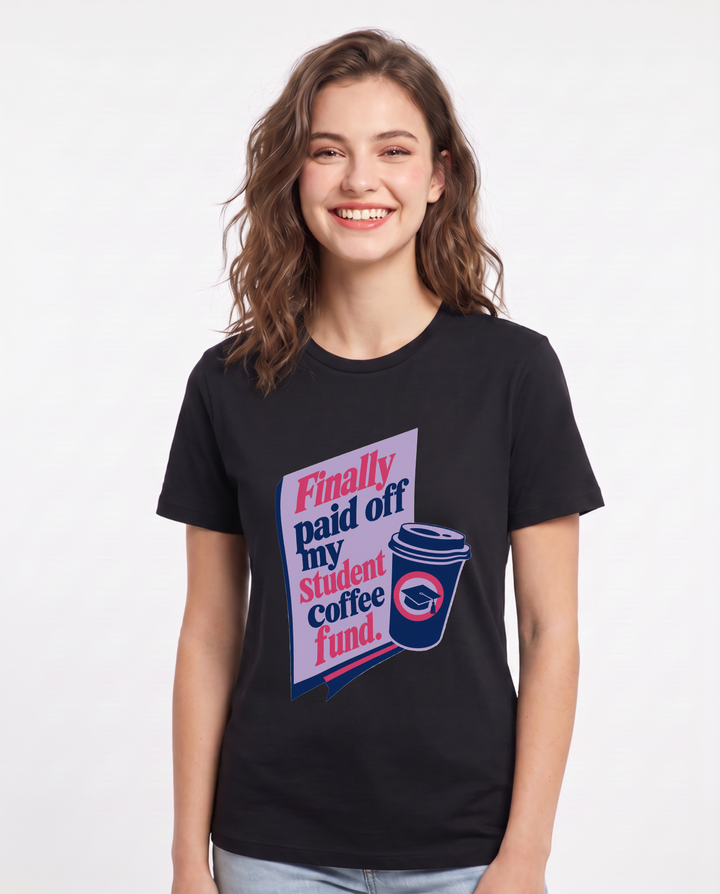 Graduation Gift Women's Black T-Shirt - Finally paid off my student product image 1