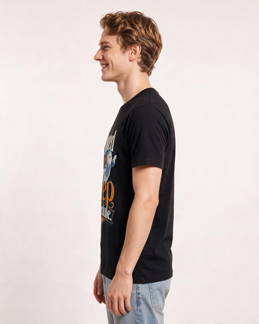 Funny Halloween Men's Black T-Shirt – Ghosted by my own sleep schedule. product image 2