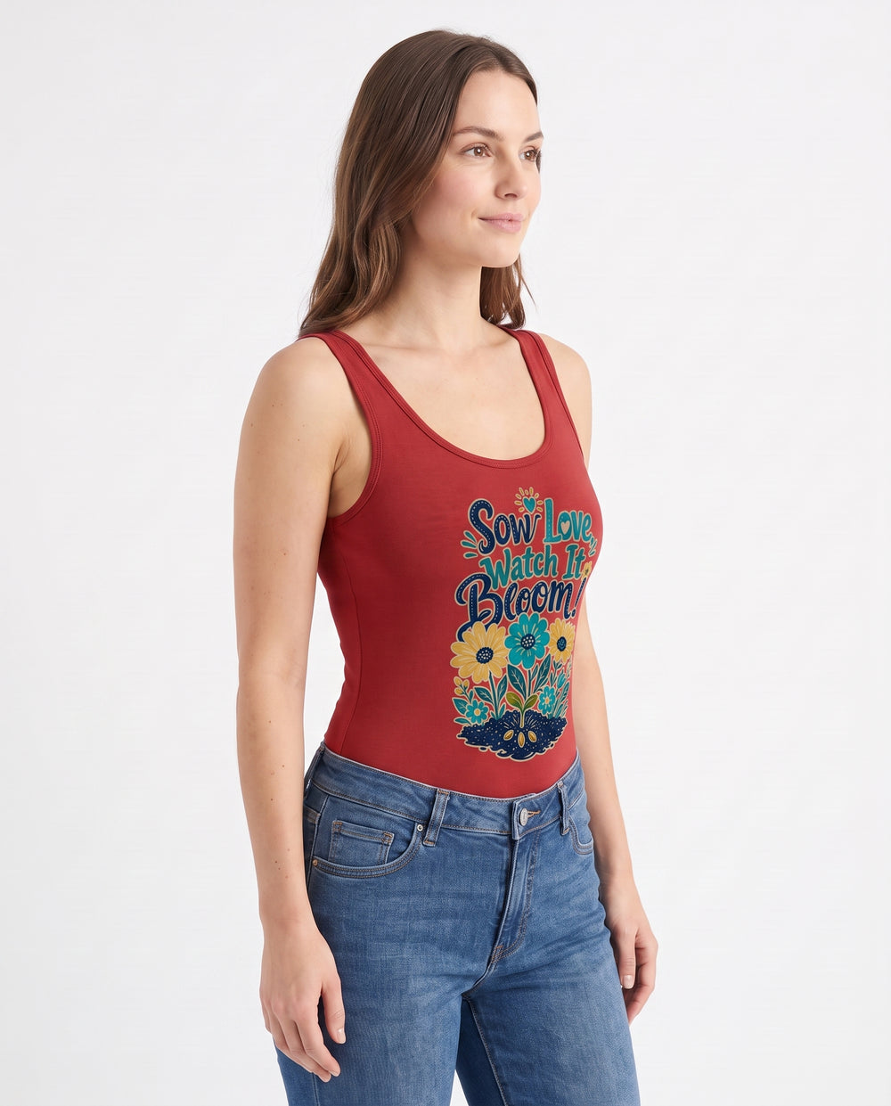 Sow Love, Watch It Bloom! Sleeveless Tank Bodysuit mockup 2