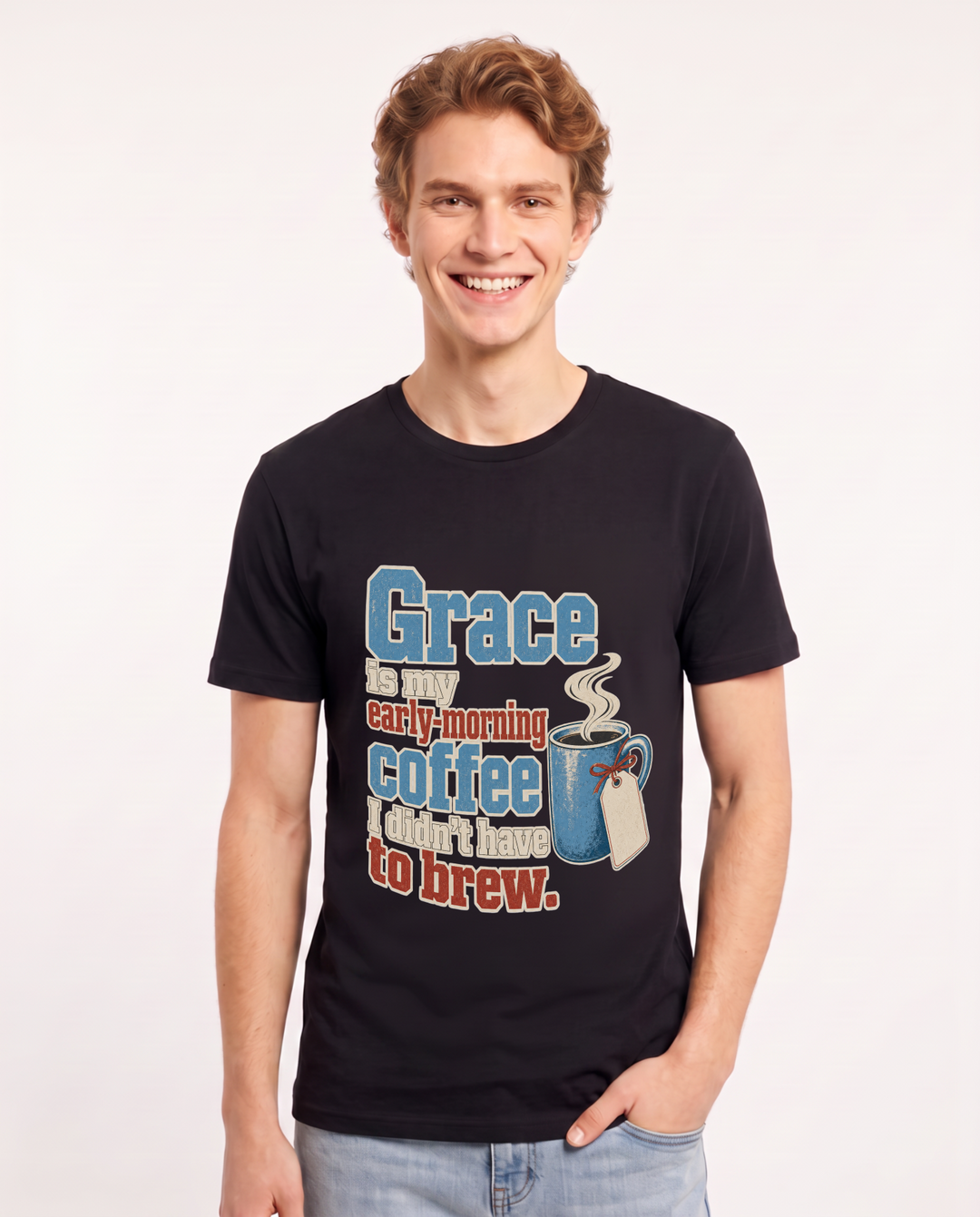 Christian Faith Men's Black T-Shirt – Grace is my early-morning coffee I didn't have to brew. product image 1