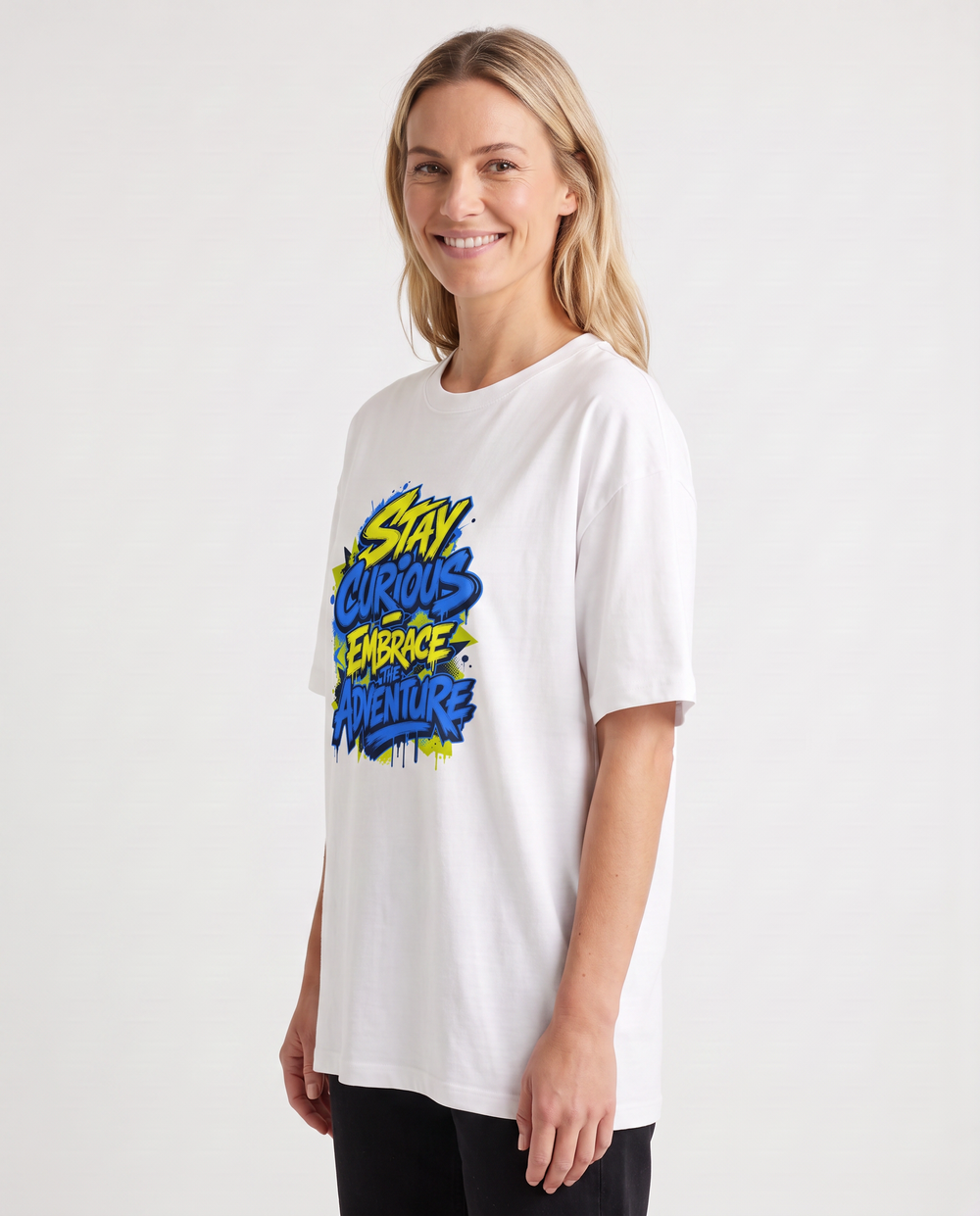 Stay Curious Embrace The Adventure White T-Shirt mockup 2