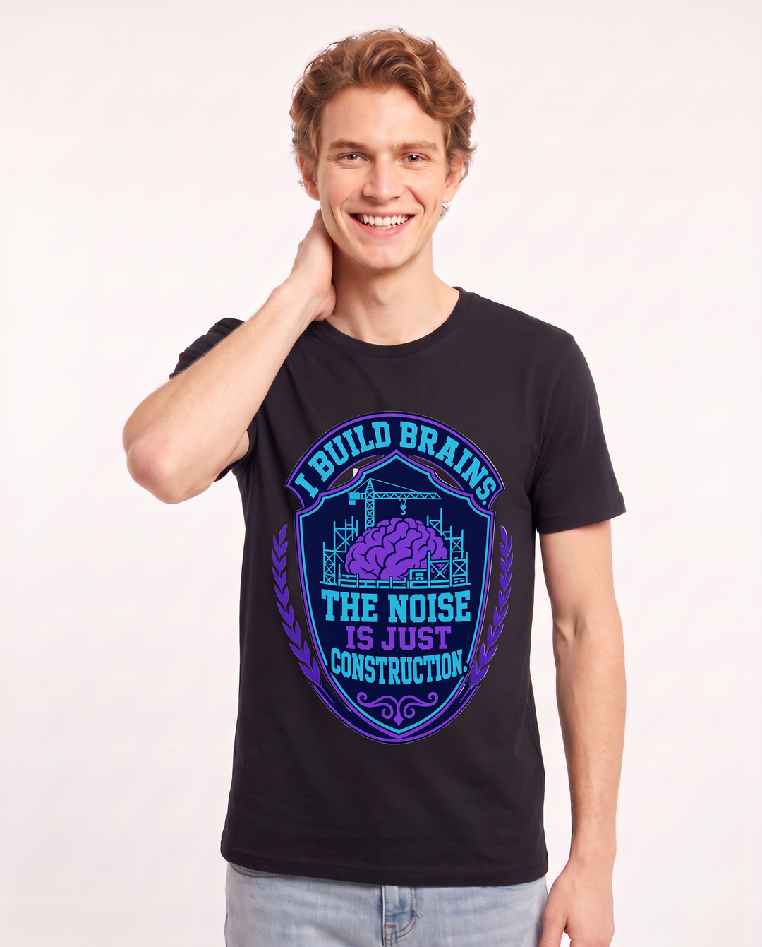 Teacher Gift Men's Black T-Shirt - I build brains. The noise is just product image 3
