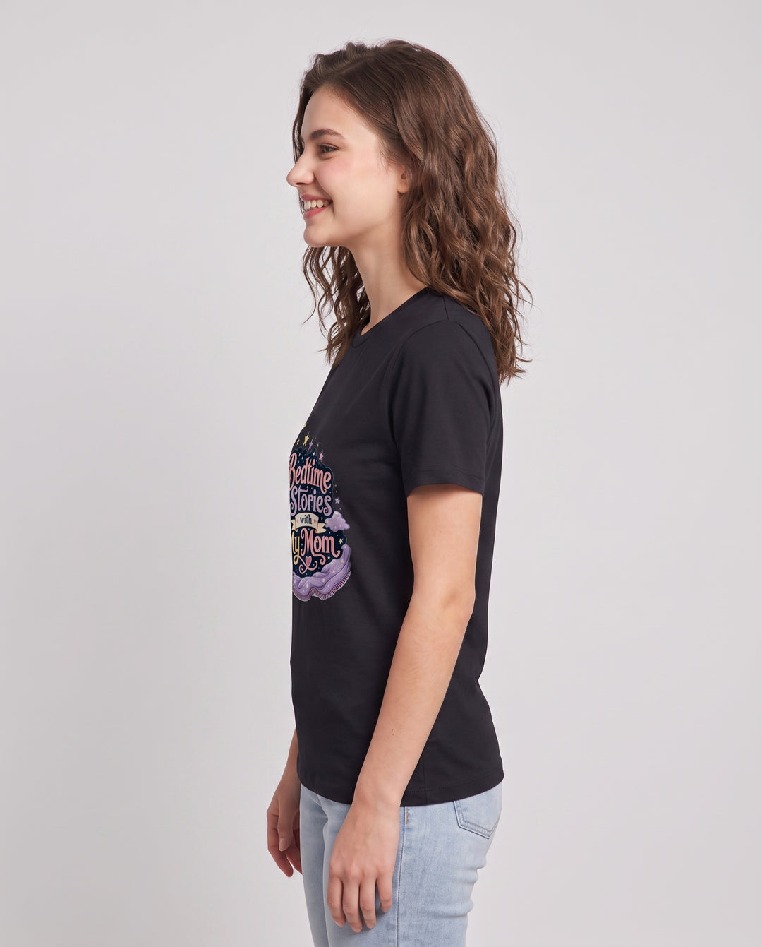 Bedtime Stories with My Mom Women's Black T-Shirt product image 3