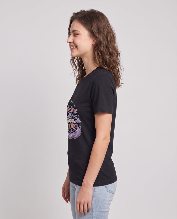 Bedtime Stories with My Mom Women's Black T-Shirt product image 3