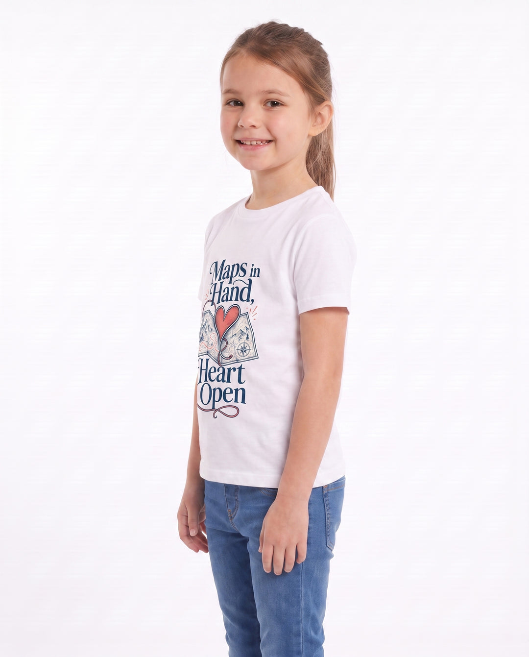 Maps In Hand, Heart Open White T-Shirt mockup 2
