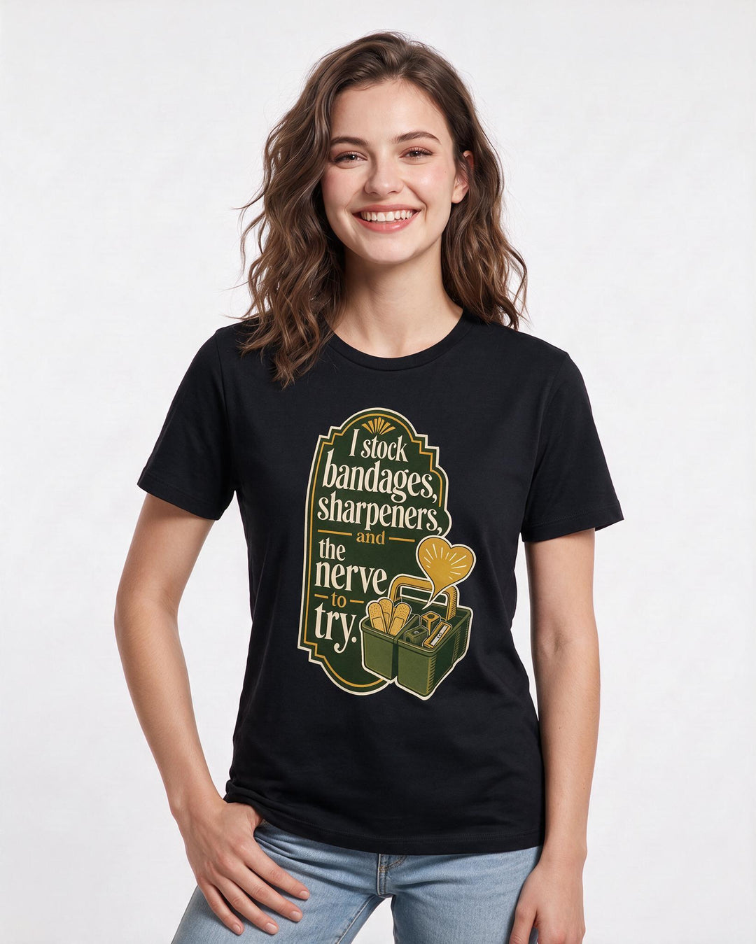 Teacher Women's Black T-Shirt – I stock bandages, sharpeners, and the nerve to try. product image 3