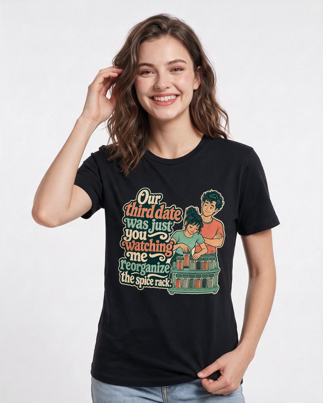 Couples Black T-Shirt for Women – Everyday Expression Graphic Tee product image 1